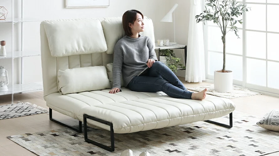 3wayソファ ベッド 枕付き PVCレザー風ソファベッド&枕-