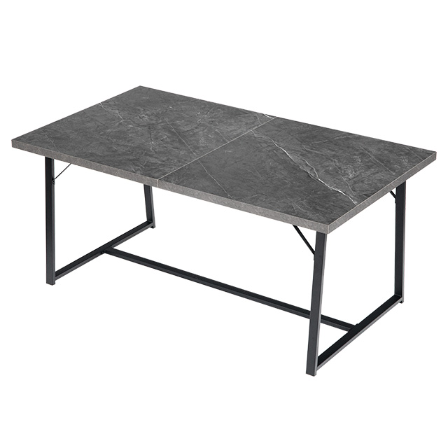 幅160~200cm 伸長式 ブラックフレームダイニング 大理石調 4人掛け